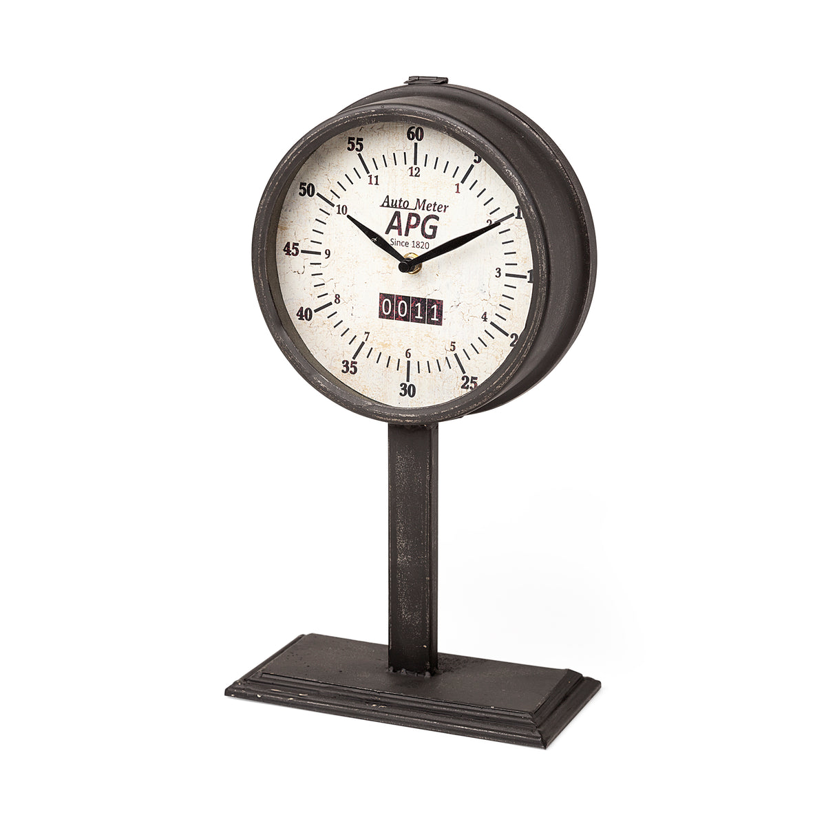 Attalack Black Metal Round Face Table Clock