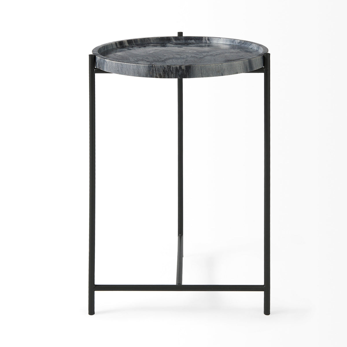 Stella Gray/Black Round Marble Top Accent Table