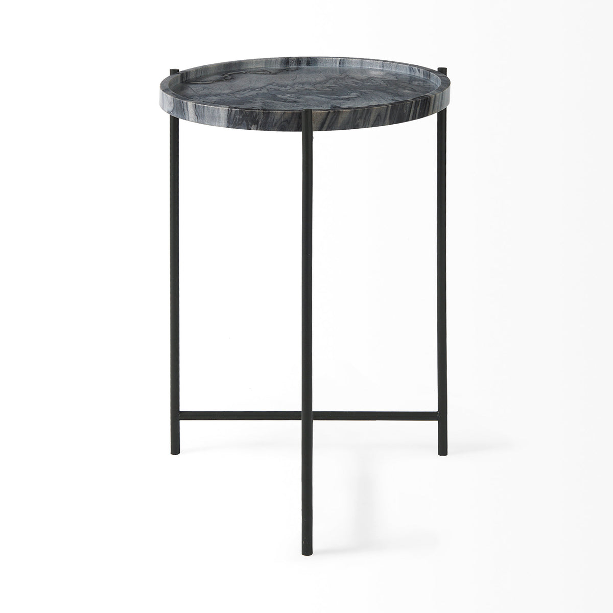 Stella Gray/Black Round Marble Top Accent Table