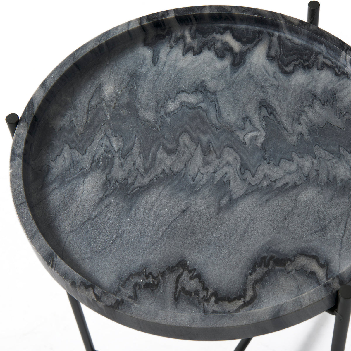 Stella Gray/Black Round Marble Top Accent Table