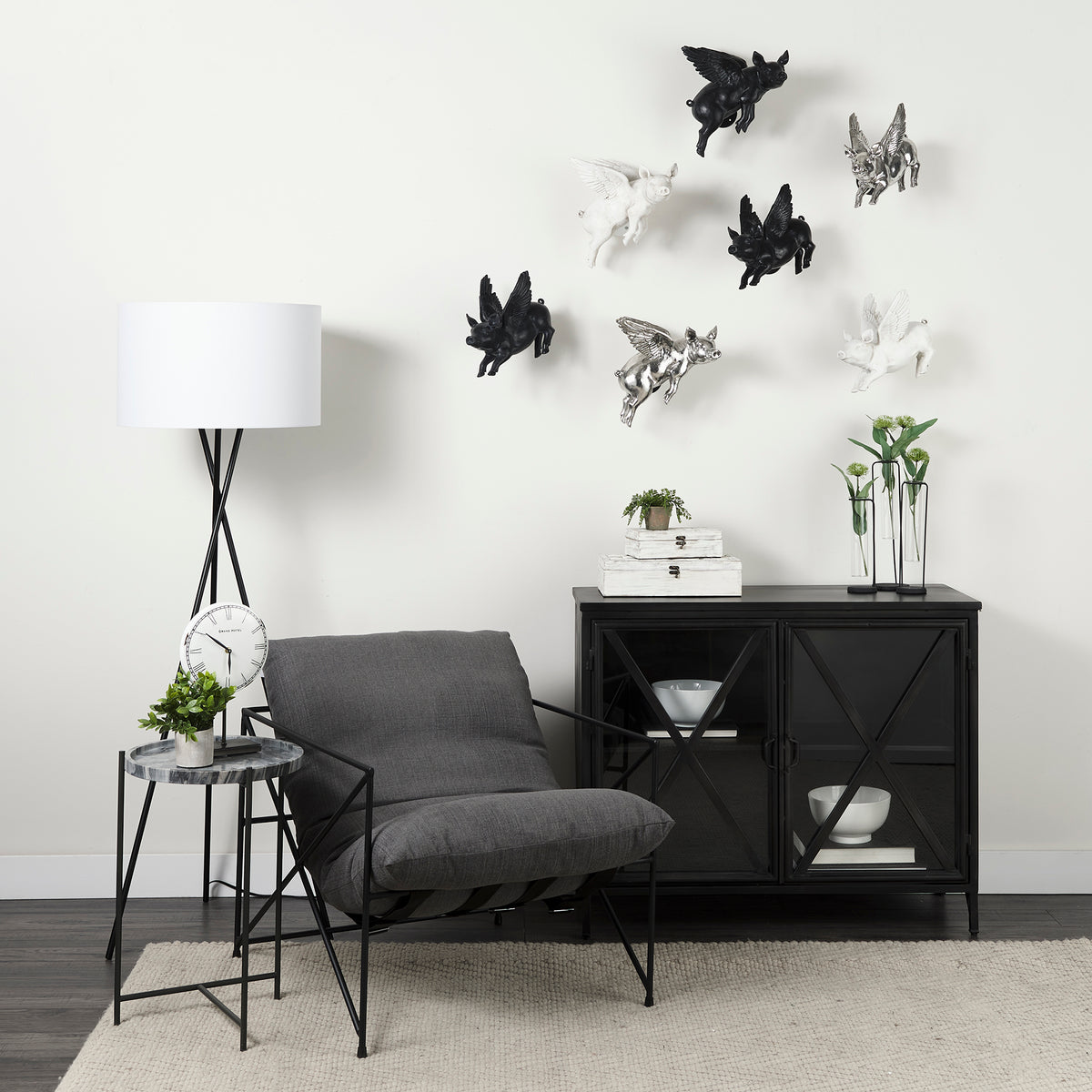 Stella Gray/Black Round Marble Top Accent Table