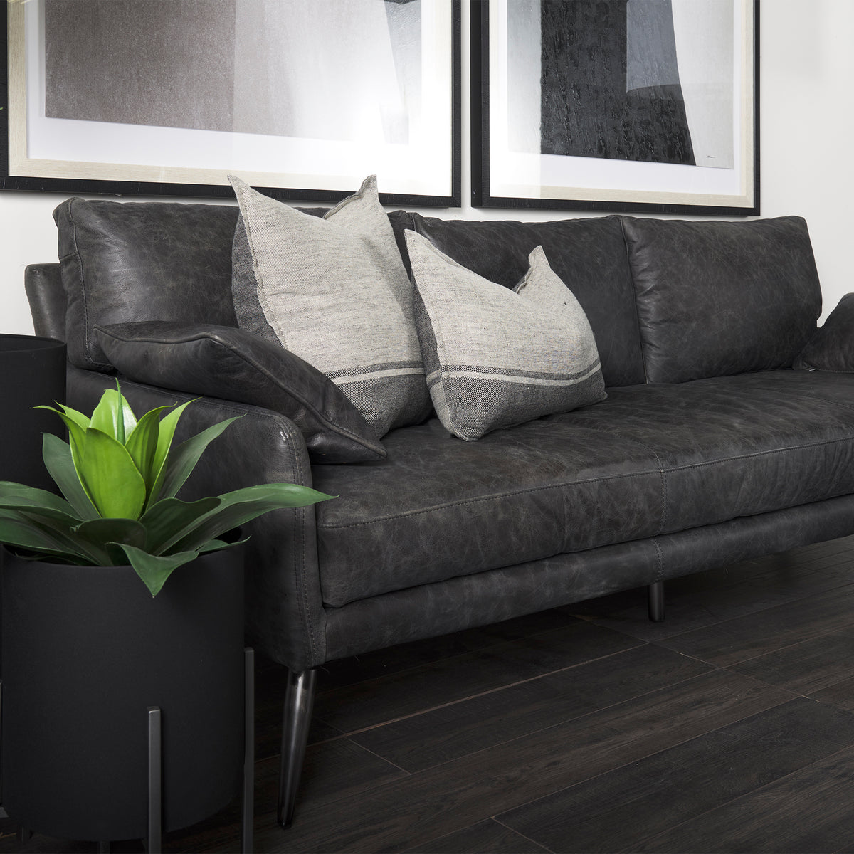Cochrane Black Leather Three Seater Sofa