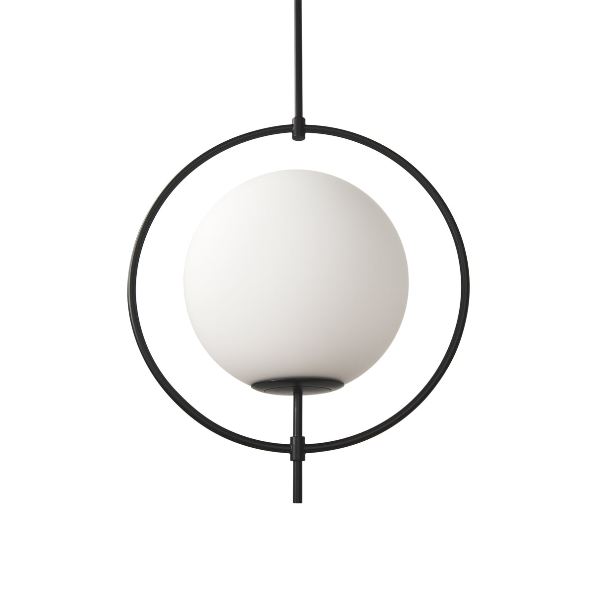 Farrah Matte Black Frosted Glass Globe Set in Metal Pendant Ceiling Light