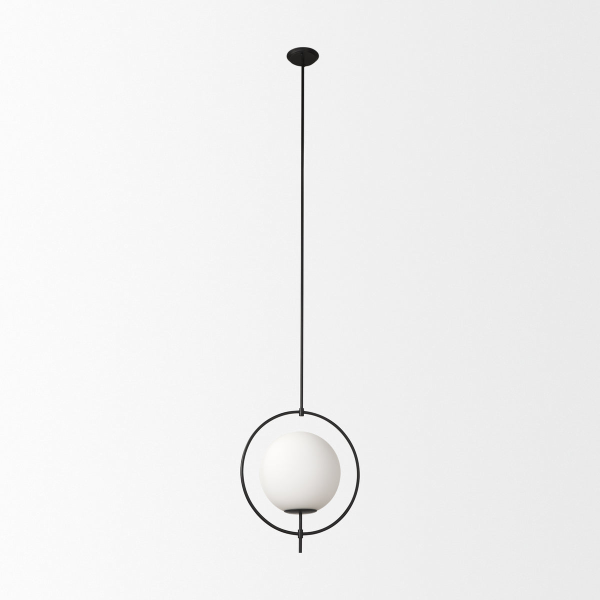 Farrah Matte Black Frosted Glass Globe Set in Metal Pendant Ceiling Light