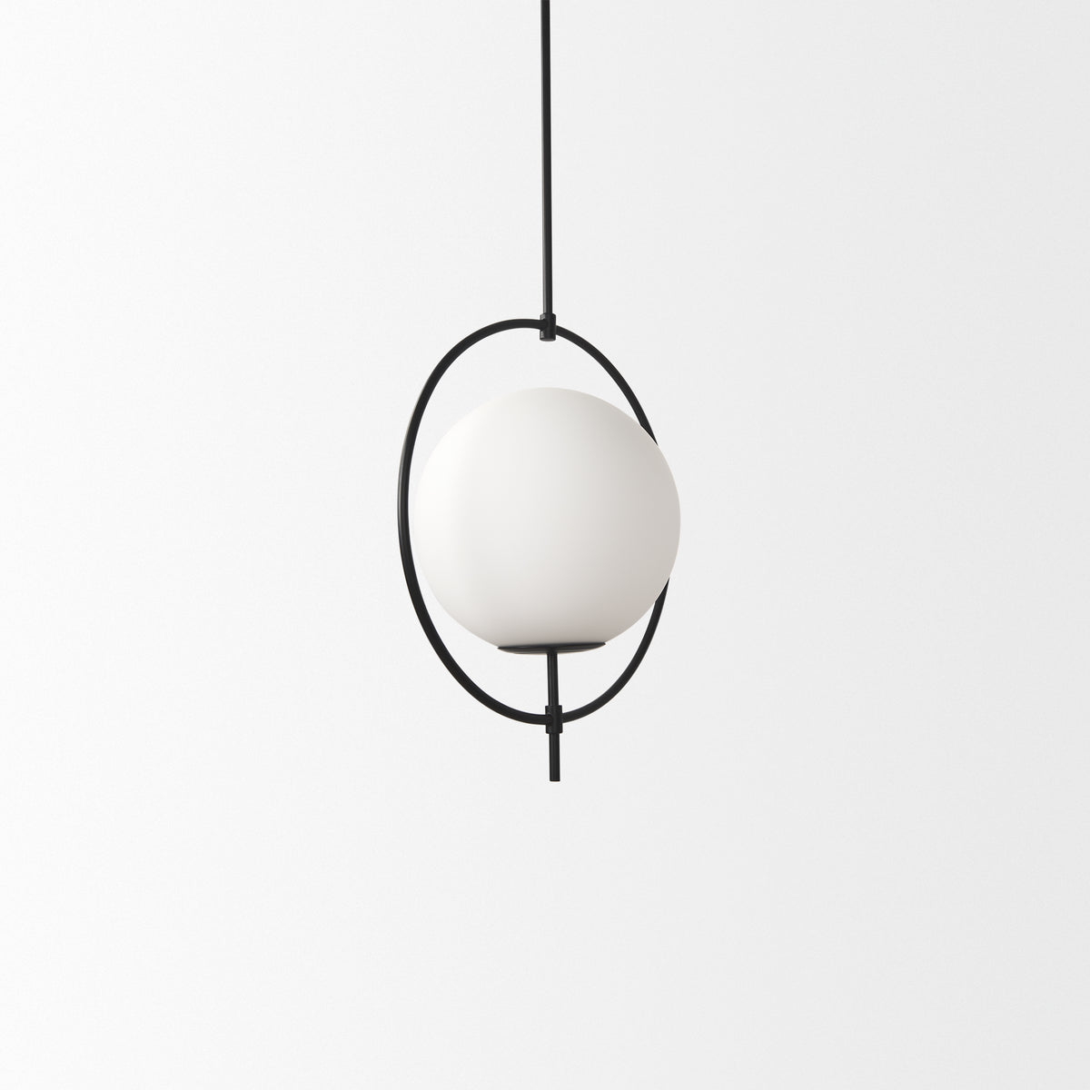 Farrah Matte Black Frosted Glass Globe Set in Metal Pendant Ceiling Light