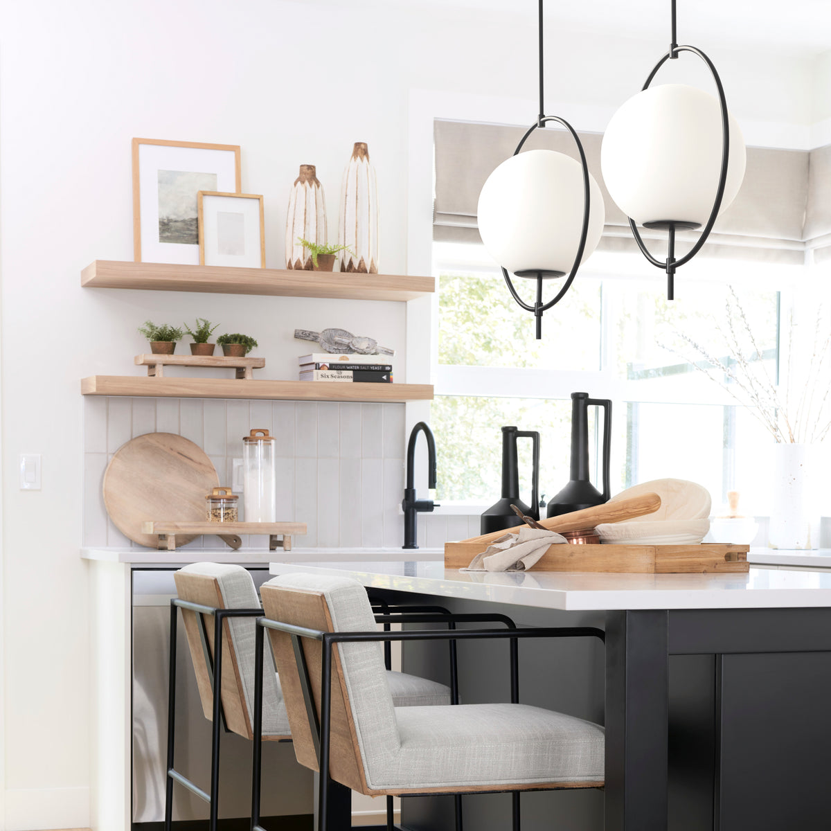 Farrah Matte Black Frosted Glass Globe Set in Metal Pendant Ceiling Light