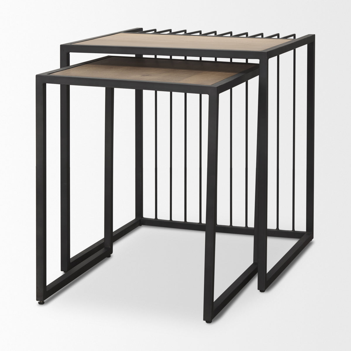 Miles Black Metal with Light Wood Nesting End/Side Table