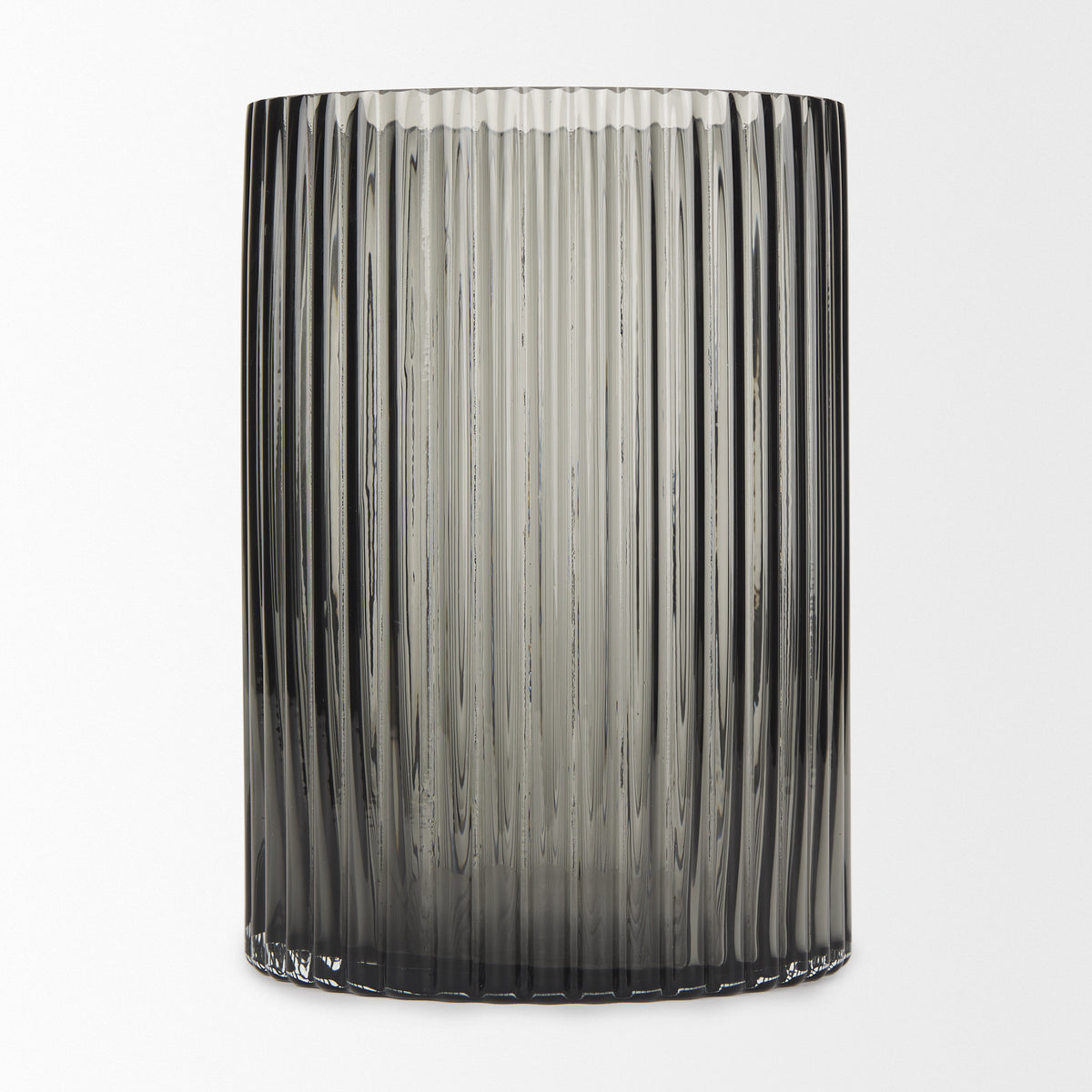 Dawn Gray 8" Ribbed Smoke Glass Vase
