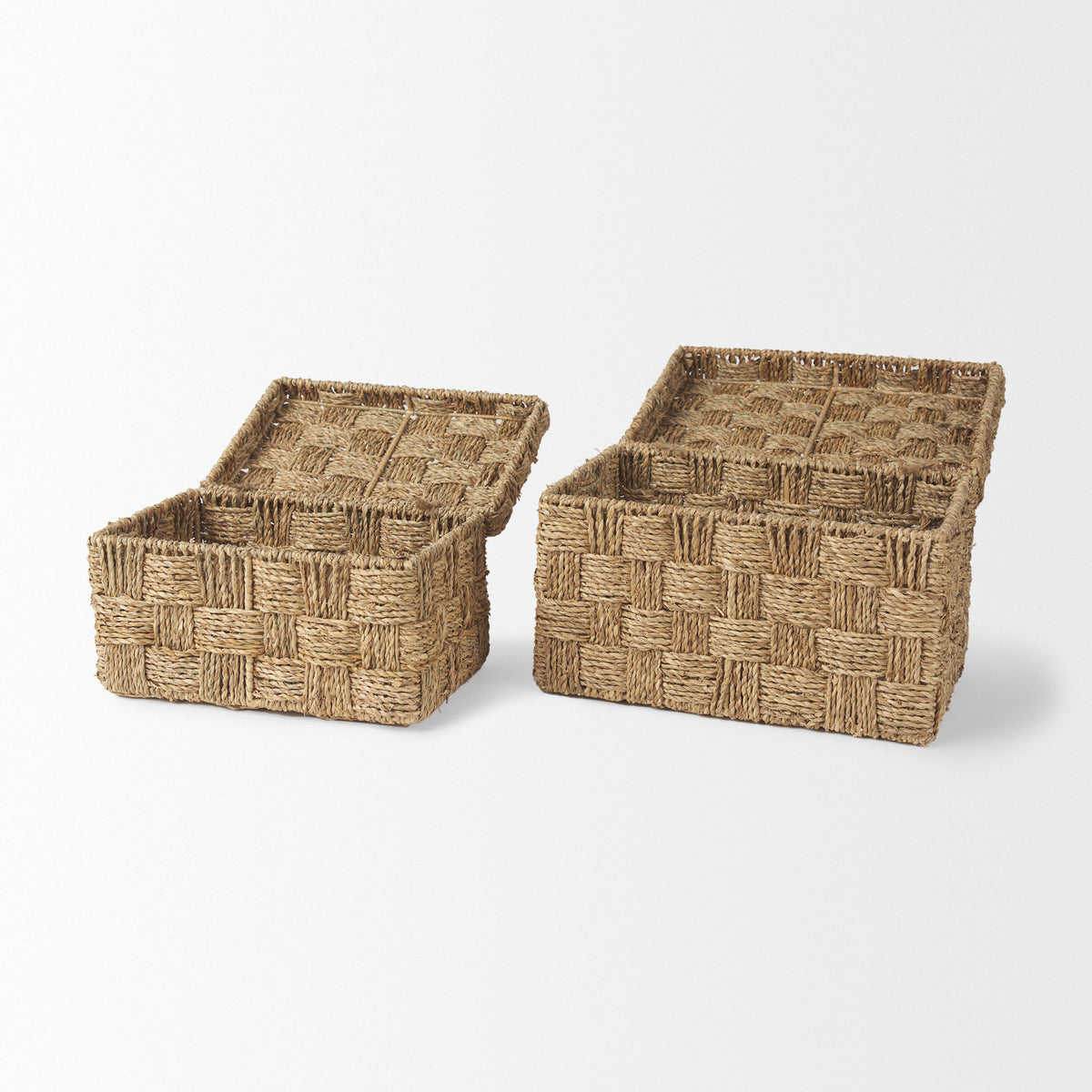 Hanalei Brown Seagrass Boxes with Lids (Set of 2)