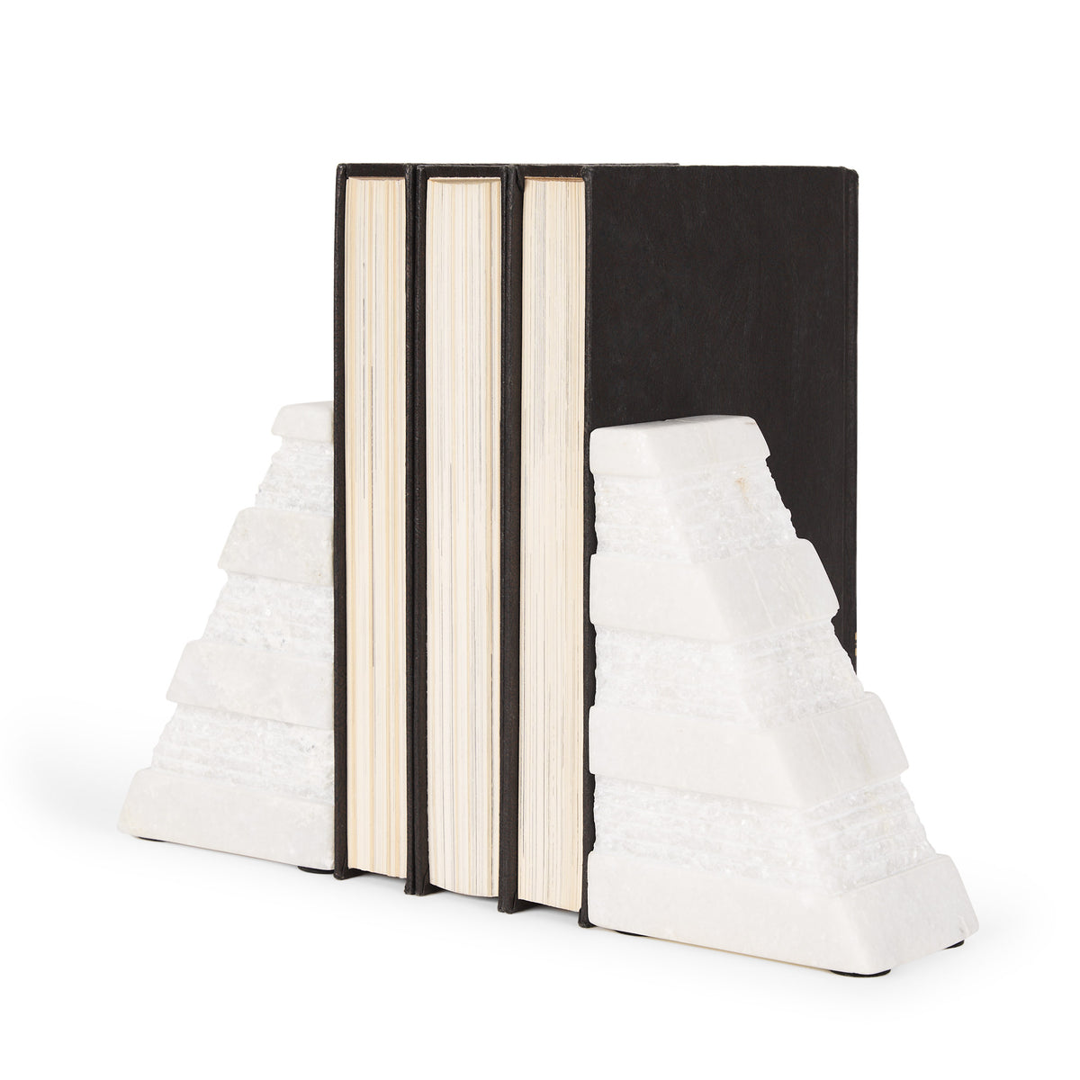 Cavetto White Marble Bookends with Rough Carving (Set of 2)