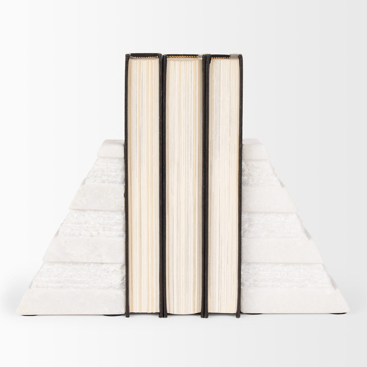 Cavetto White Marble Bookends with Rough Carving (Set of 2)