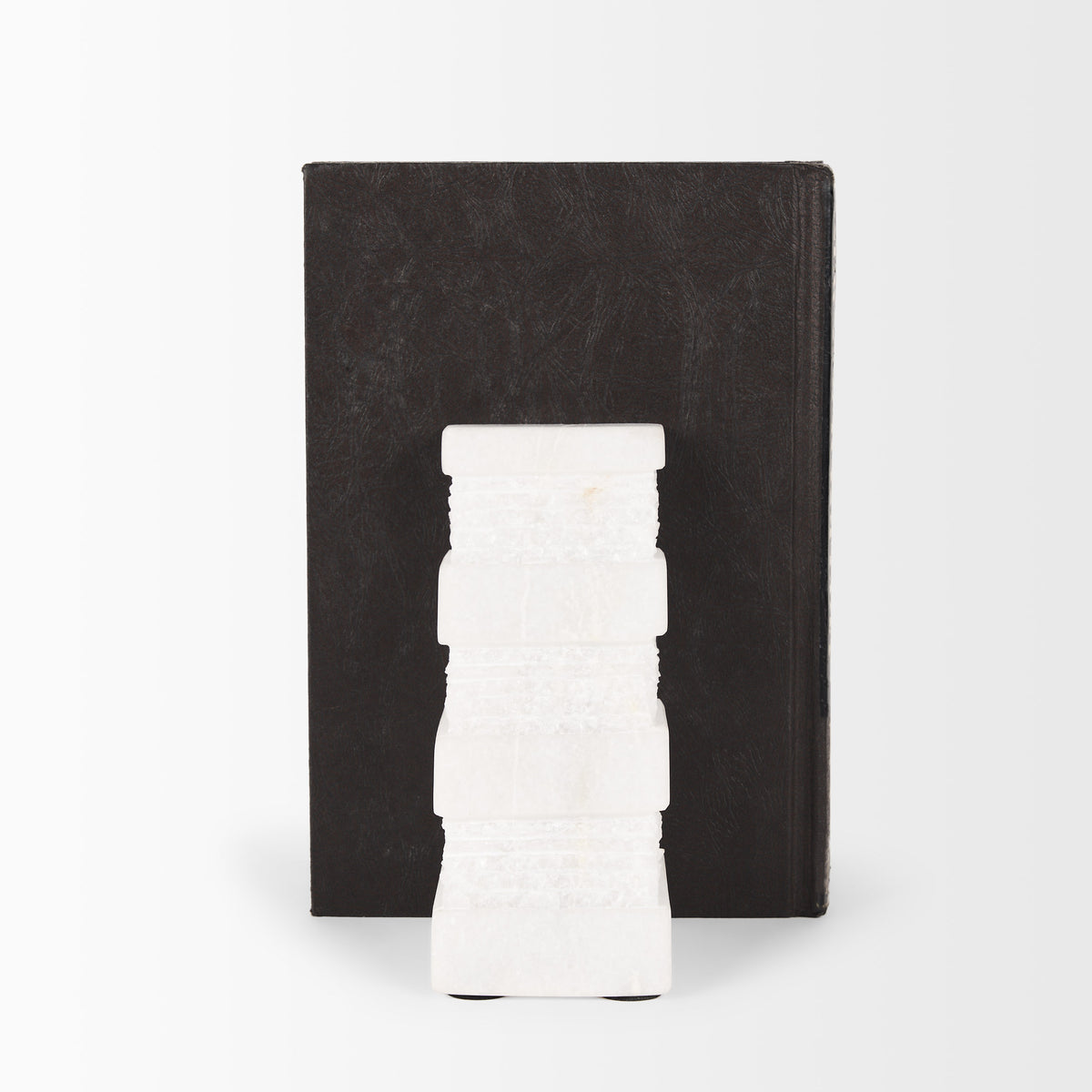 Cavetto White Marble Bookends with Rough Carving (Set of 2)