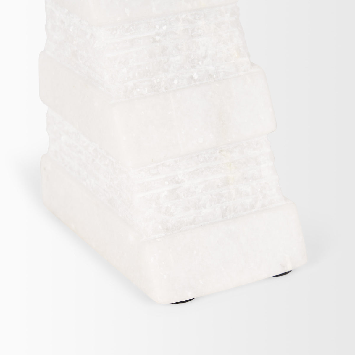 Cavetto White Marble Bookends with Rough Carving (Set of 2)
