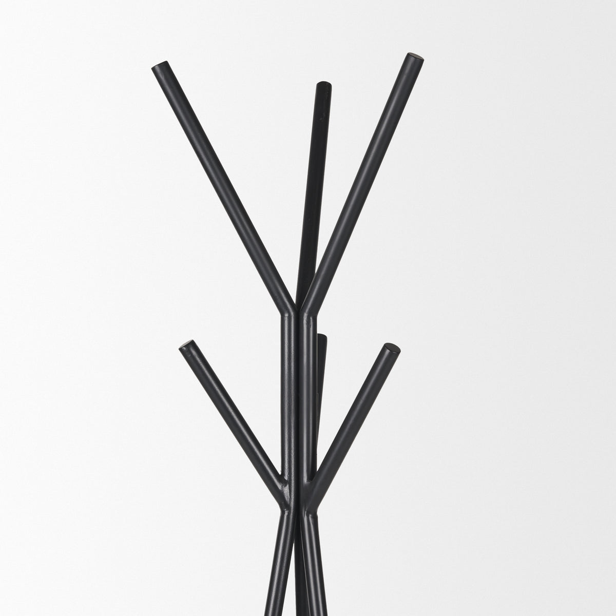 Everett Matte Black Metal with Two Wood Shelves Coat Rack