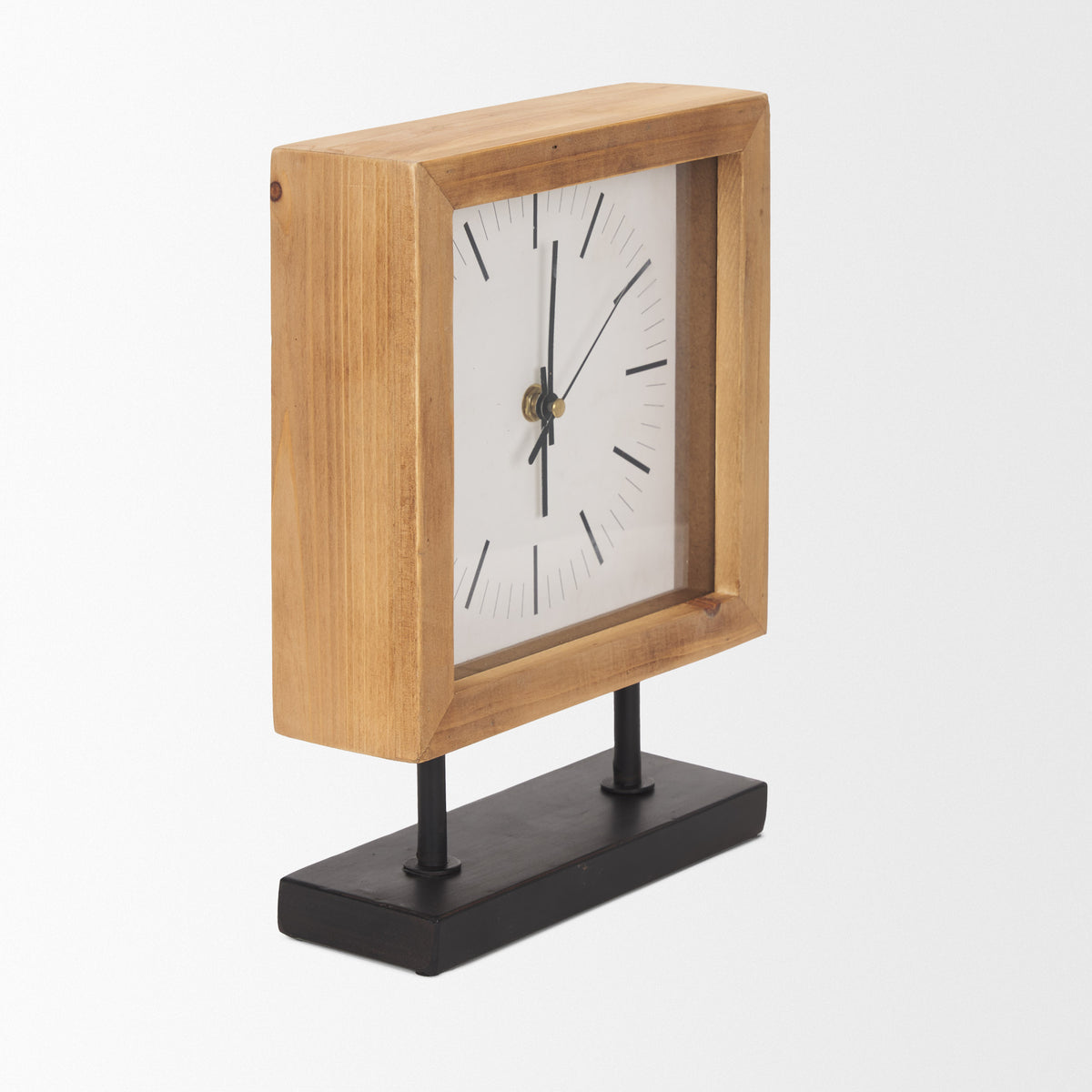 Renaya Light Brown/Matte Black Wood Table Clock
