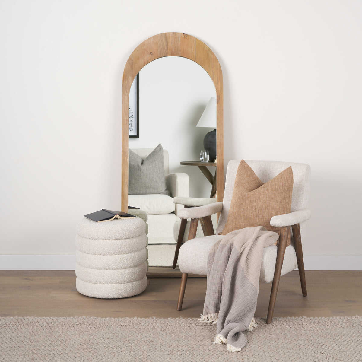 Nico Oatmeal/Brown Upholstered Wood Accent Chair