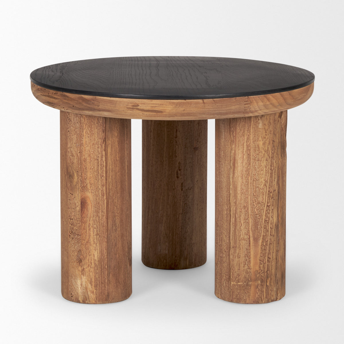 Tucson Natural/Black Wood with Round Oak Top Side Table
