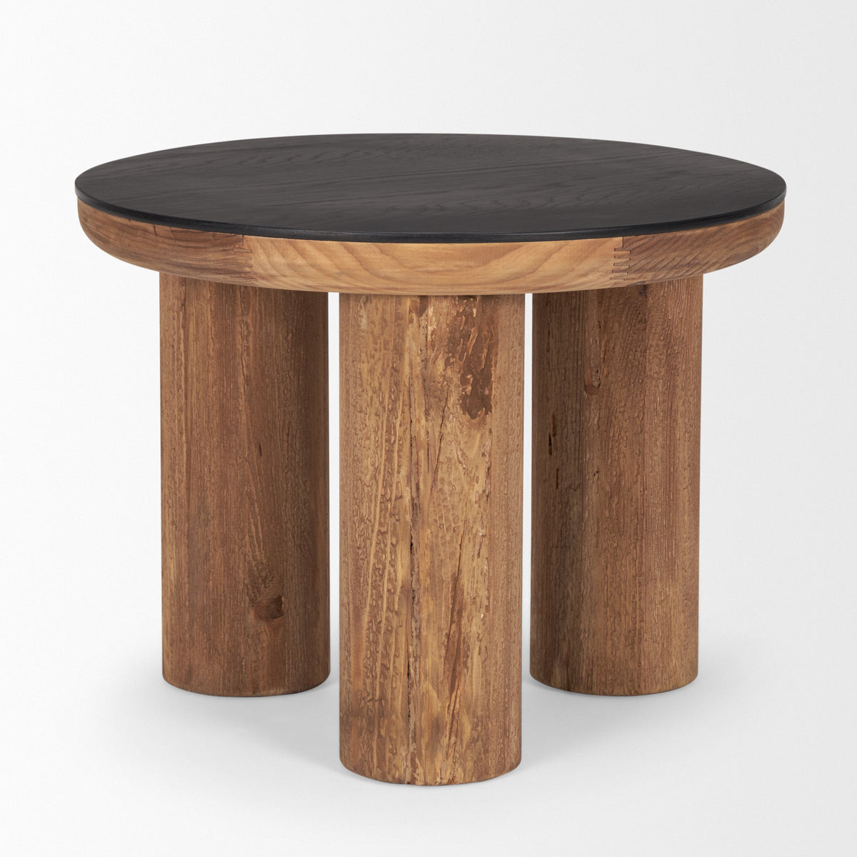Tucson Natural/Black Wood with Round Oak Top Side Table