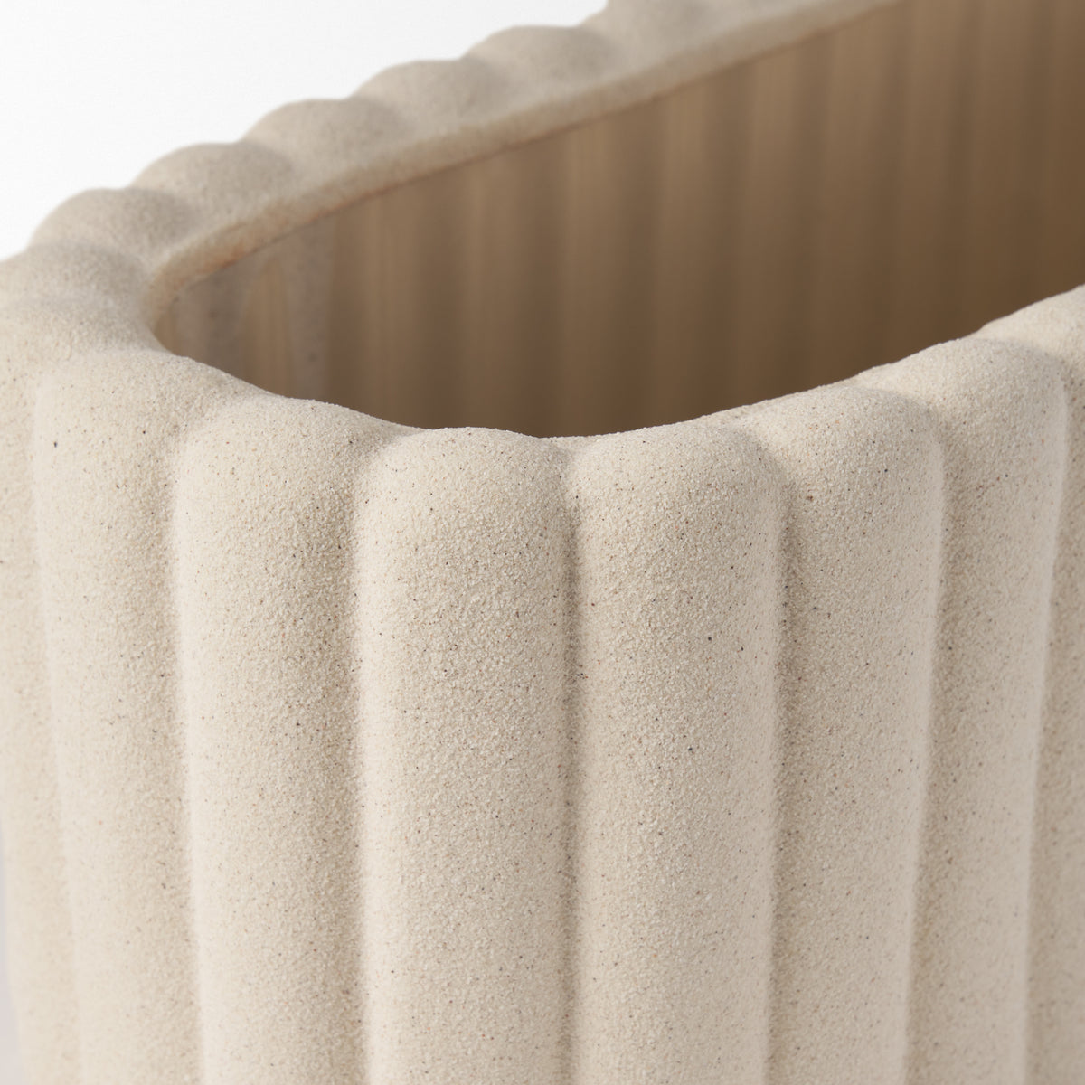 Mira Blush/Beige Wide Textured Fluted Ceramic Vase
