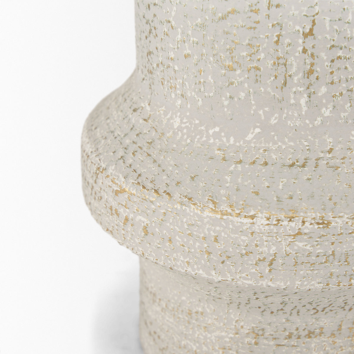Tovah Medium Textured White/Gold Metal Vase