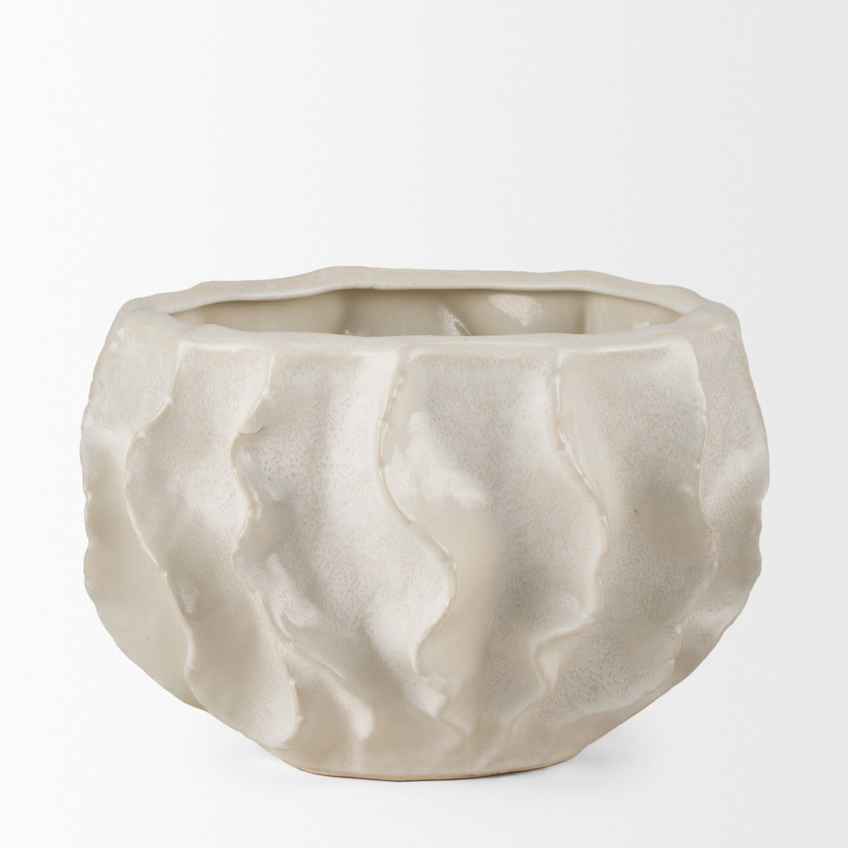 Vahn Cream Sculptural Glazed Decorative Ceramic Bowl