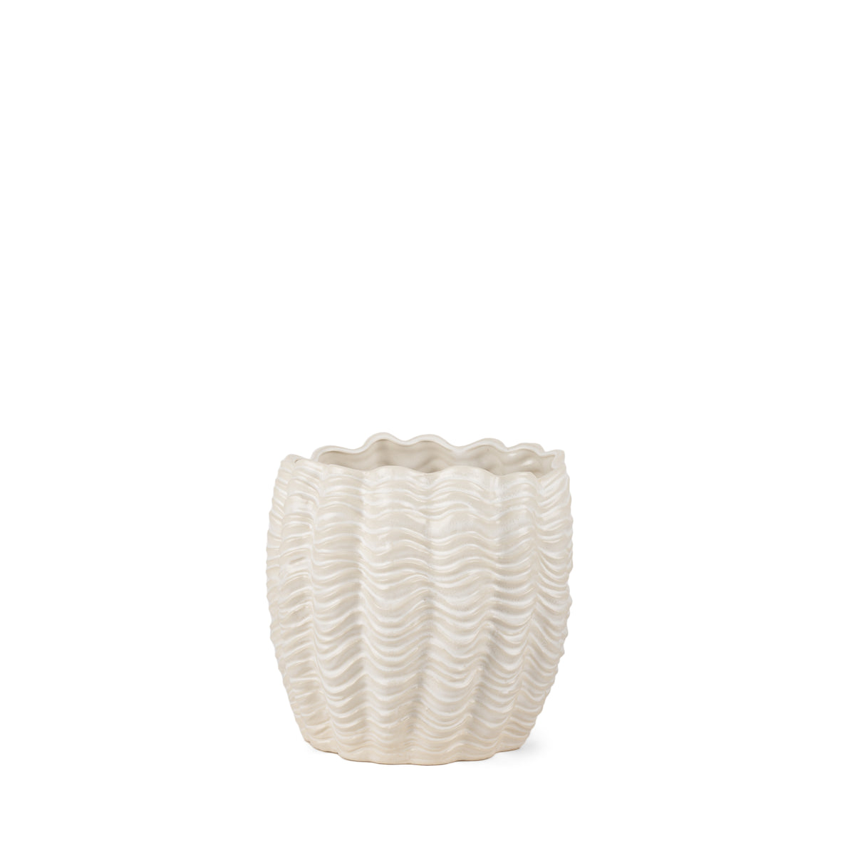 Velia Cream Short Seashell Sculptural Glazed Ceramic Vase