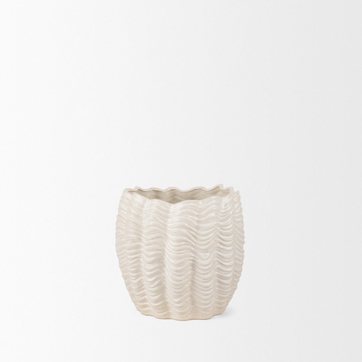 Velia Cream Short Seashell Sculptural Glazed Ceramic Vase