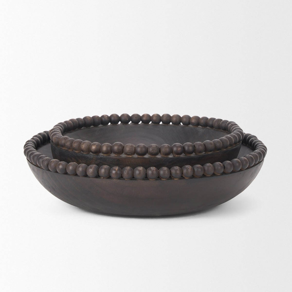 Wendell Dark Brown Wood with Wood Beads Round Bowls