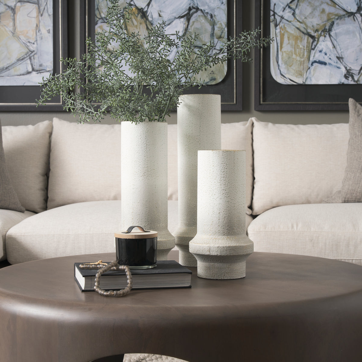 Tovah Medium Textured White/Gold Metal Vase