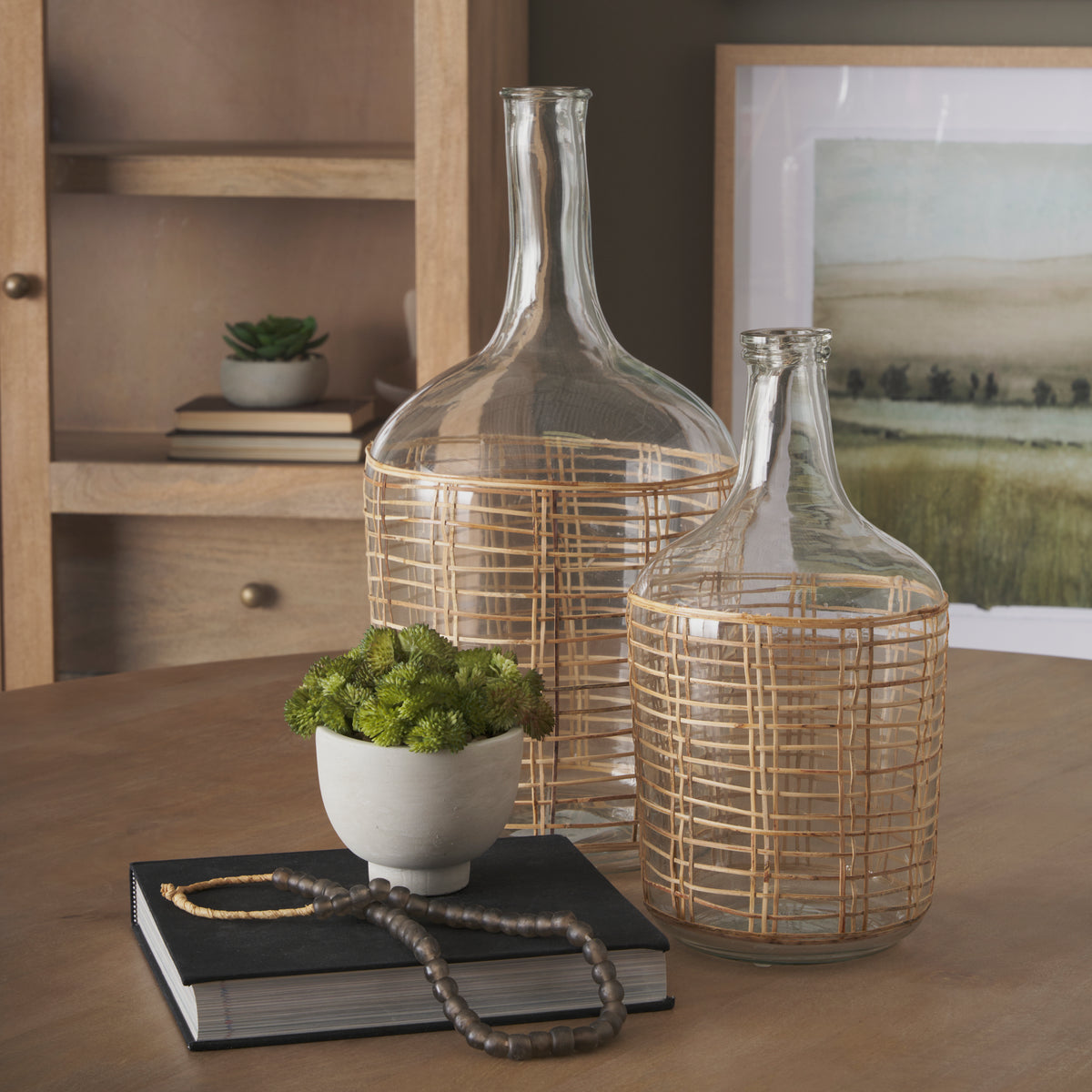 Troian Clear Medium Rattan Wrapped Glass Bottle