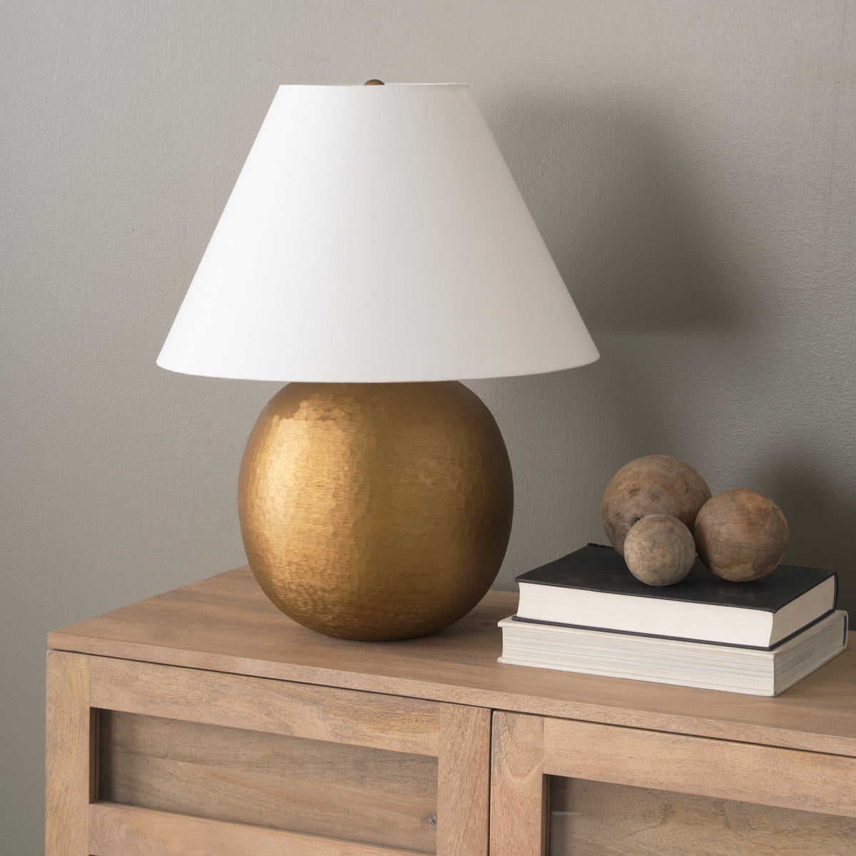 Sadiyah Antiqued Gold/Cream Brushed Metal Table Lamp