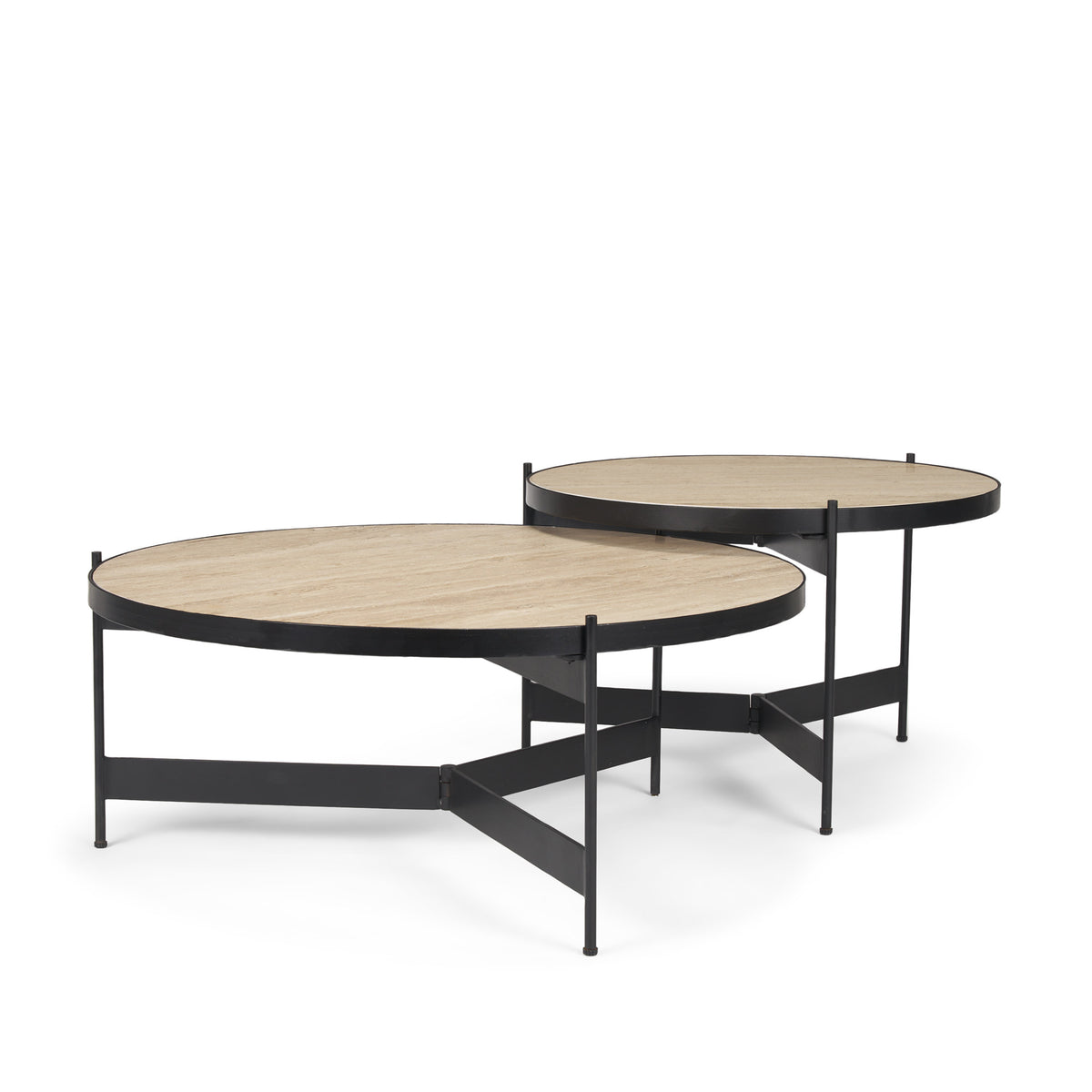 Wade Matte Black Travertine Marble Metal Coffee Tables