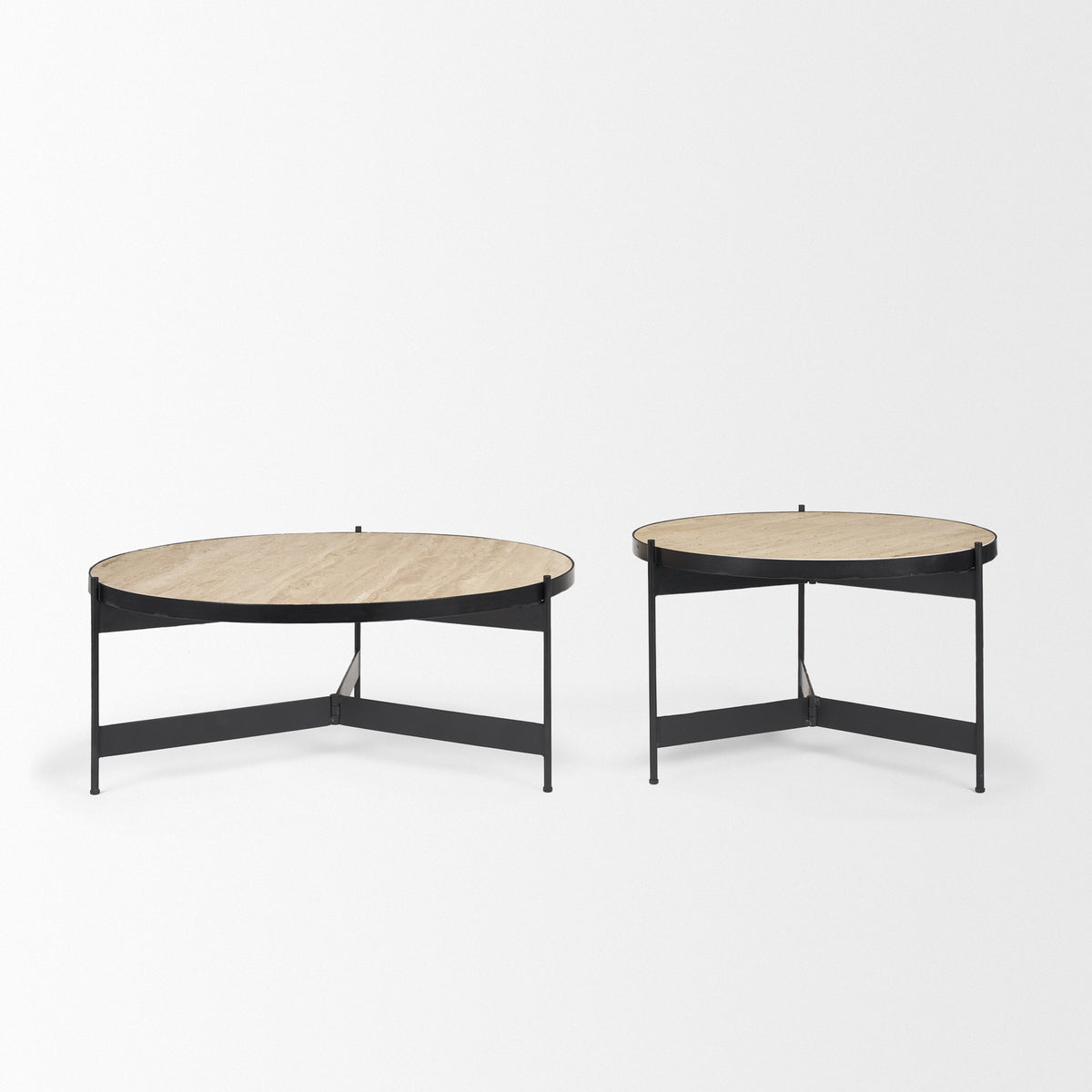 Wade Matte Black Travertine Marble Metal Coffee Tables