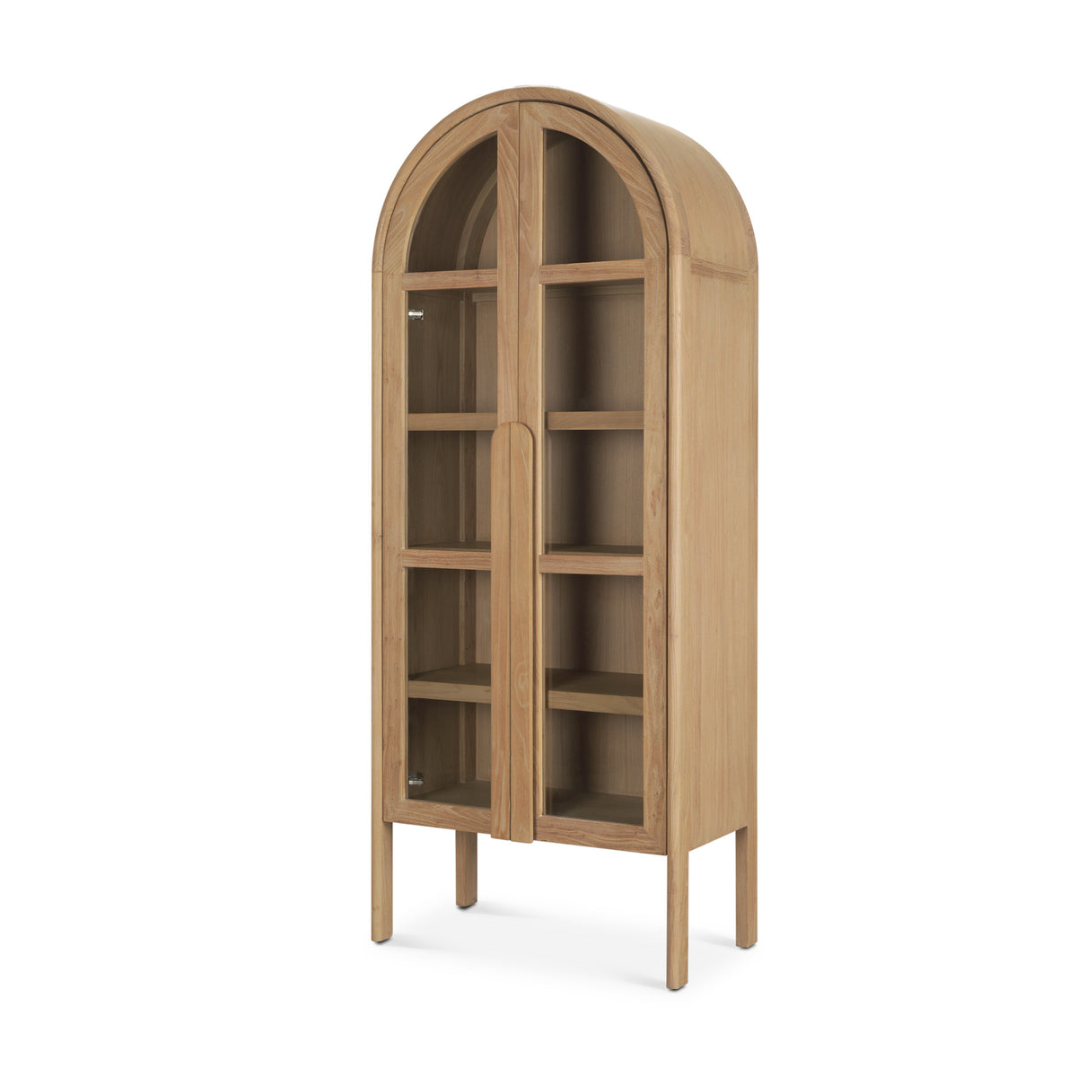 Callum Light Brown Elm Wood with Glass Doors Arched Curio Cabinet