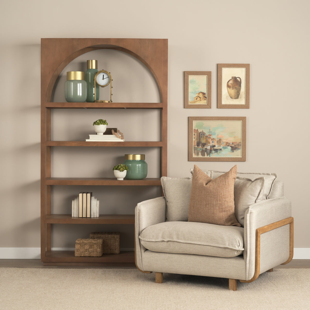 Bela Medium Brown Arched Shelving Unit Wood