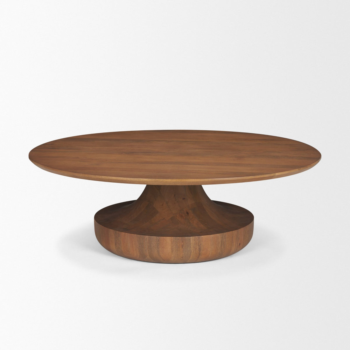 Arno Warm Mid-Brown Wood Sculptural Round Coffee Table