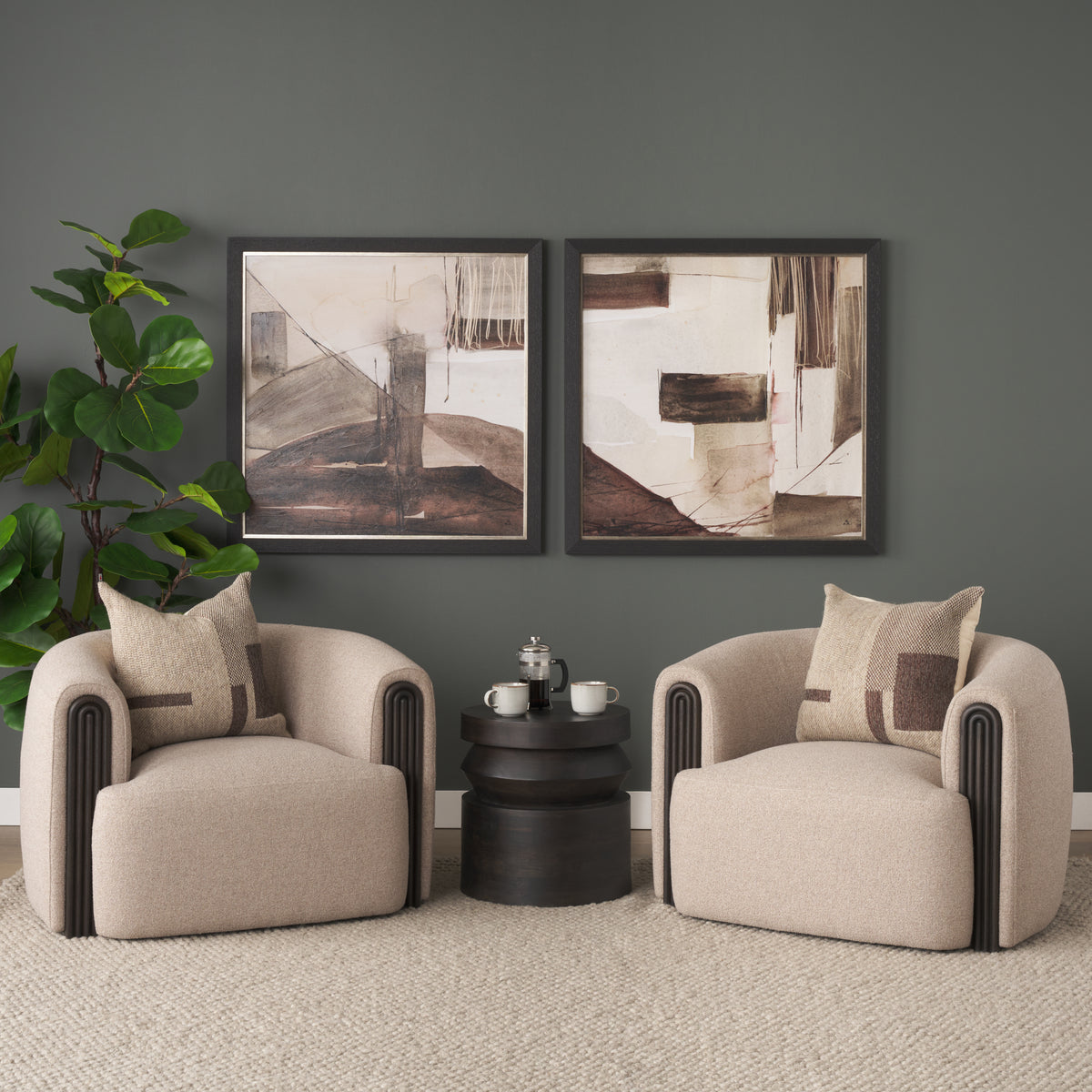 Kornelia Mushroom Textured Fabric Barrel Accent Chair