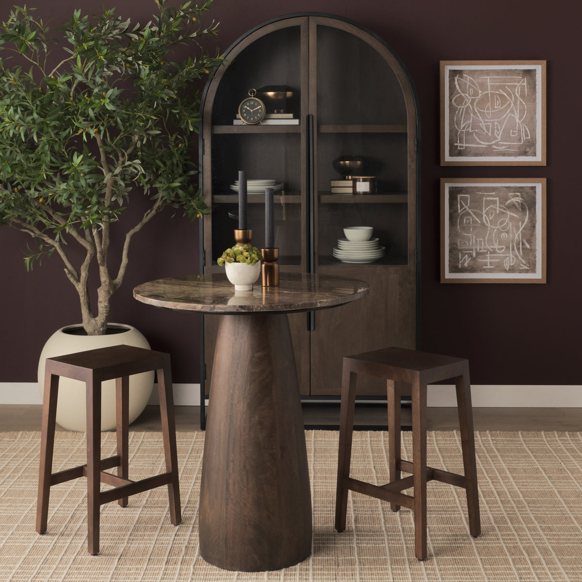 Allyson Cappuccino/Dark Brown 32" Round Pedestal Dining Table