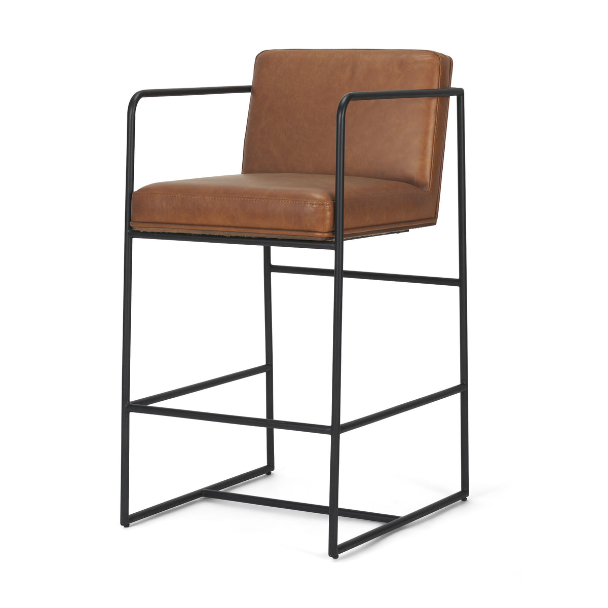 Stamford Brown 36" Leather Seat with Wood Back, Metal Frame Counter Stool