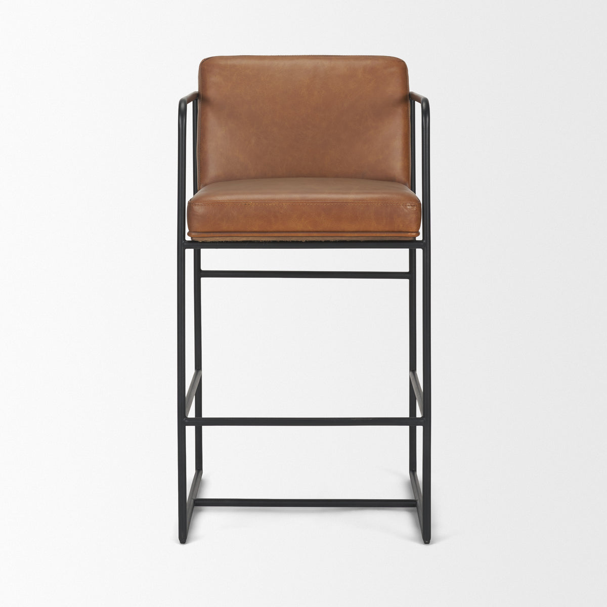 Stamford Brown 36" Leather Seat with Wood Back, Metal Frame Counter Stool