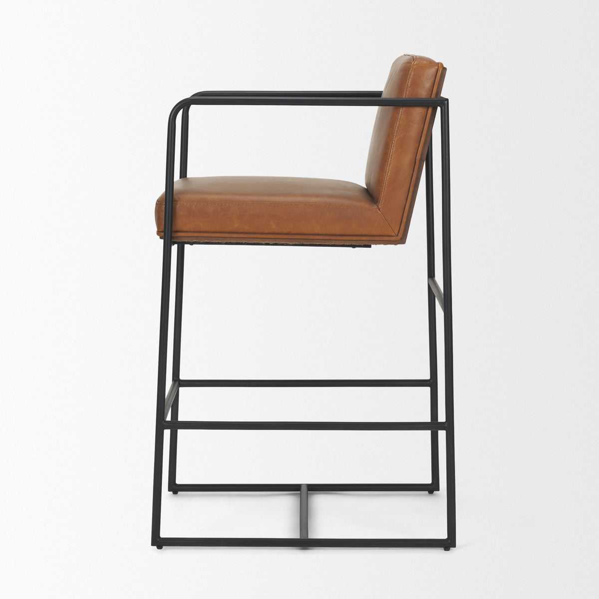 Stamford Brown 36" Leather Seat with Wood Back, Metal Frame Counter Stool