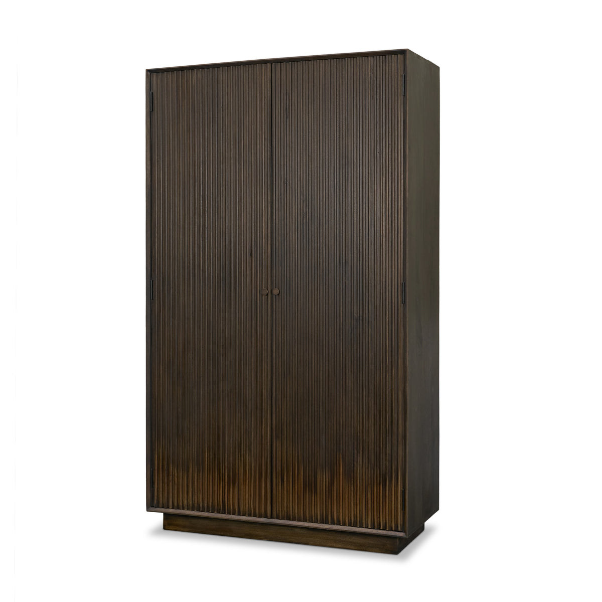 Cinder Dark Brown Distressed Wood Reeded 2-Door Closed Tall Cabinet
