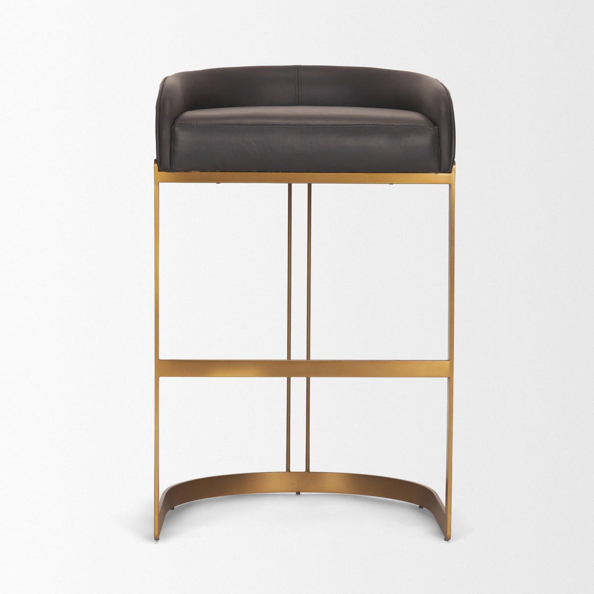 Hollyfield Brown/Charcoal/Gold Leather Seat Metal Base Bar Stool