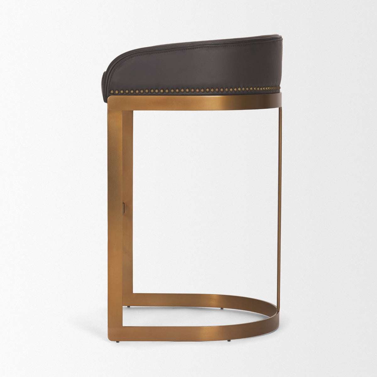 Hollyfield Brown/Charcoal/Gold Leather Seat Metal Base Bar Stool