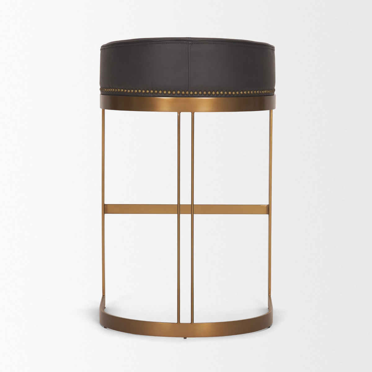 Hollyfield Brown/Charcoal/Gold Leather Seat Metal Base Bar Stool