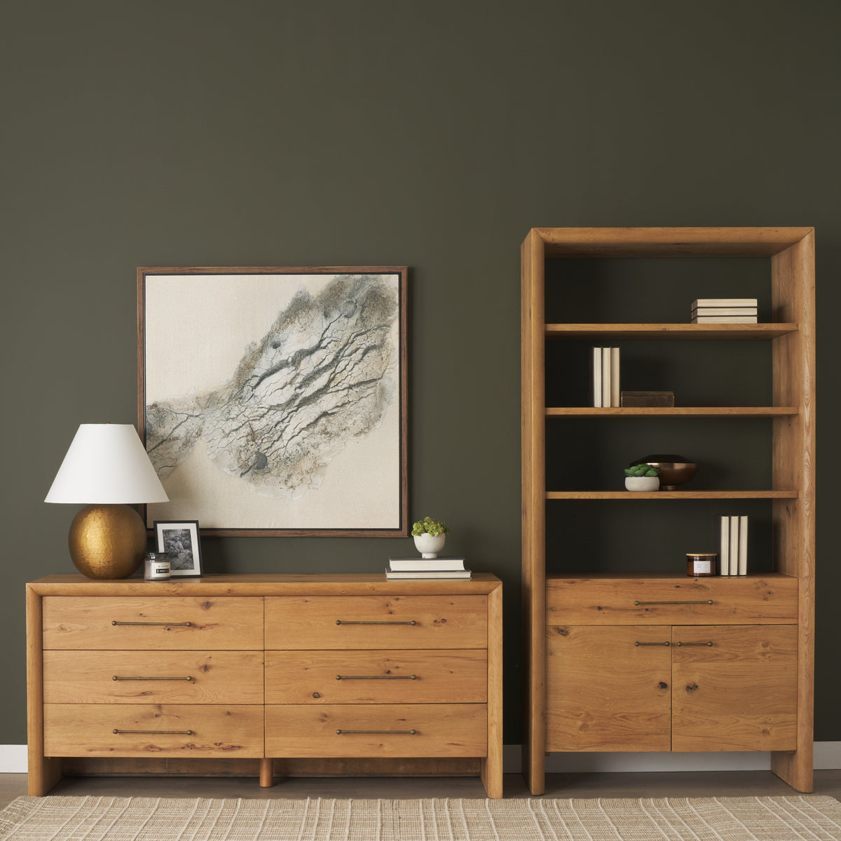 Belford Light Brown 2-Door Open Oak Wood Shelving Unit
