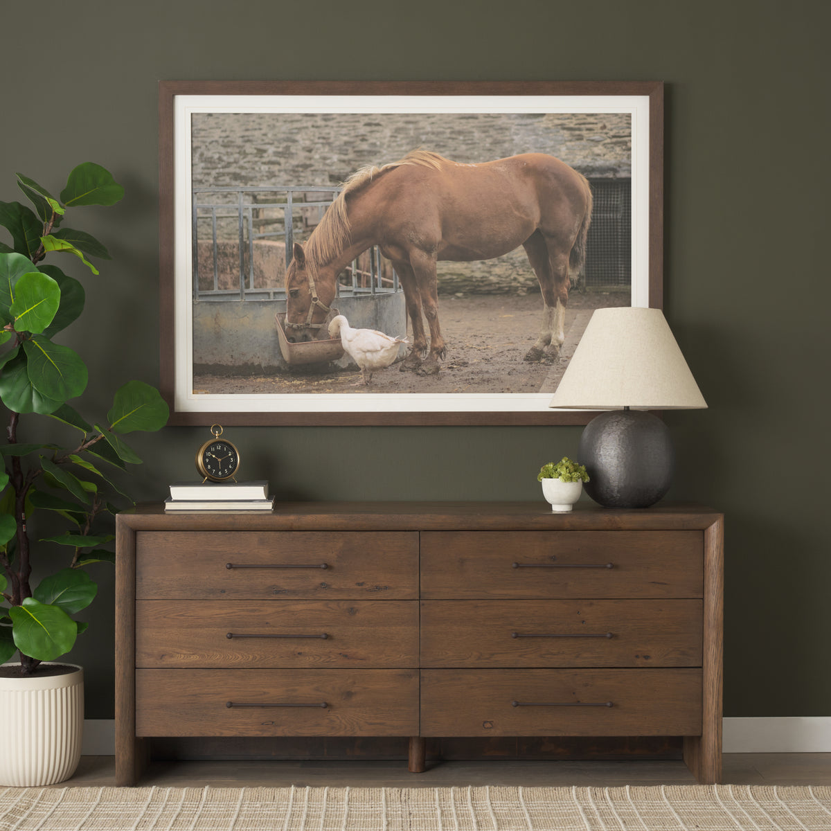 Belford Dark Brown 6-Drawer Oak Wood Dresser