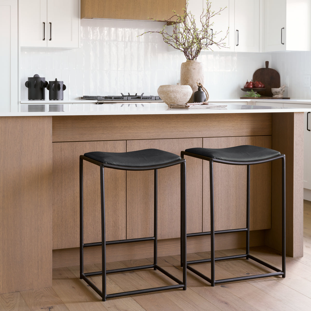Taniel Black Leather Metal Counter Stool