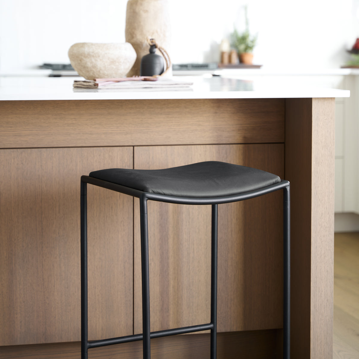 Taniel Black Leather Metal Counter Stool