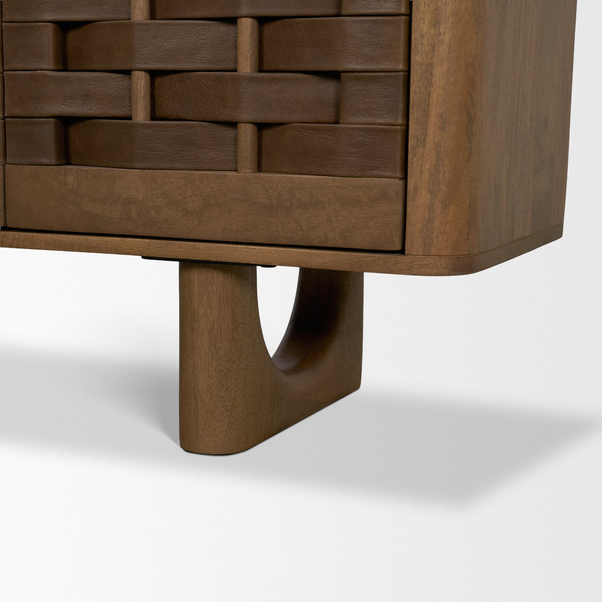 Wexlan Brown Solid Wood with Leather Weave 4 Door Closed Sideboard